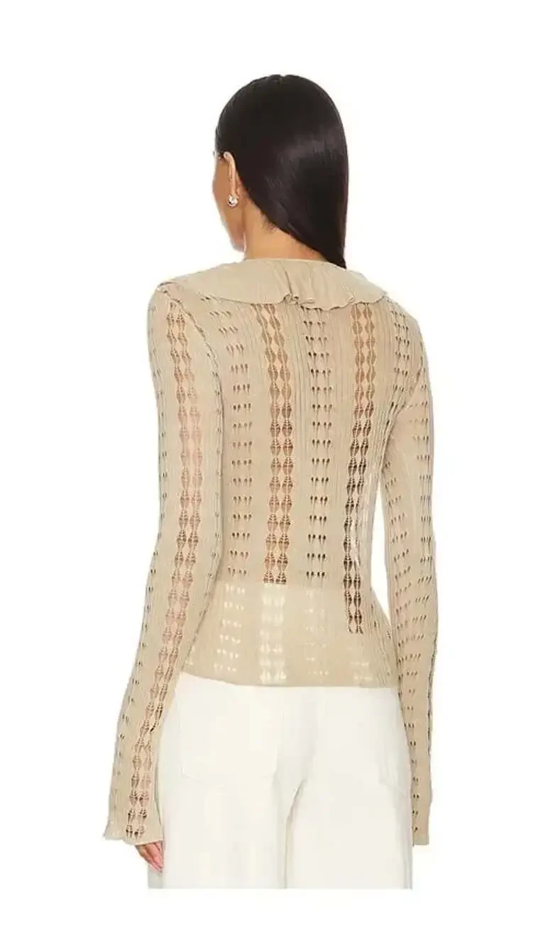 WeWoreWhat Ruffle Detail Knit Long Sleeve Cardigan in Safari